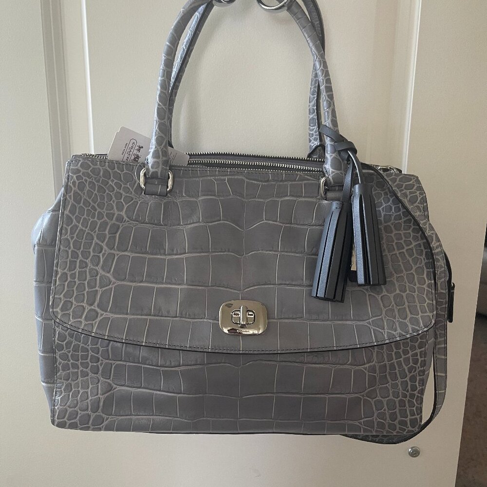 Coach Crocodile embossed bag in grey quartz